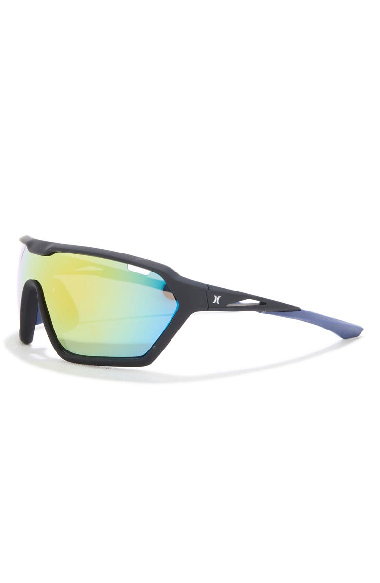 Hurley 51mm Polarized Angular Shield Sunglasses, Alternate, color, Rubberized Black