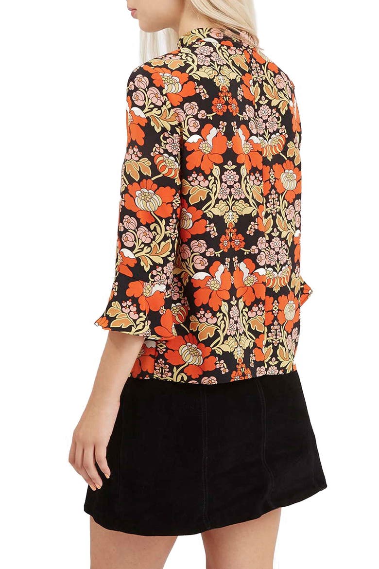 Floral Print High Neck Top, Alternate, color, ORANGE MULTI