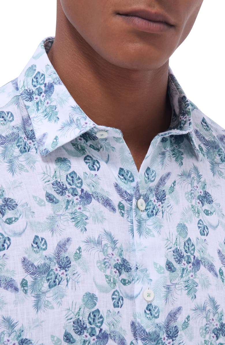 Bugatchi Orson Floral Short Sleeve Linen Button-Up Shirt, Alternate, color, Mint