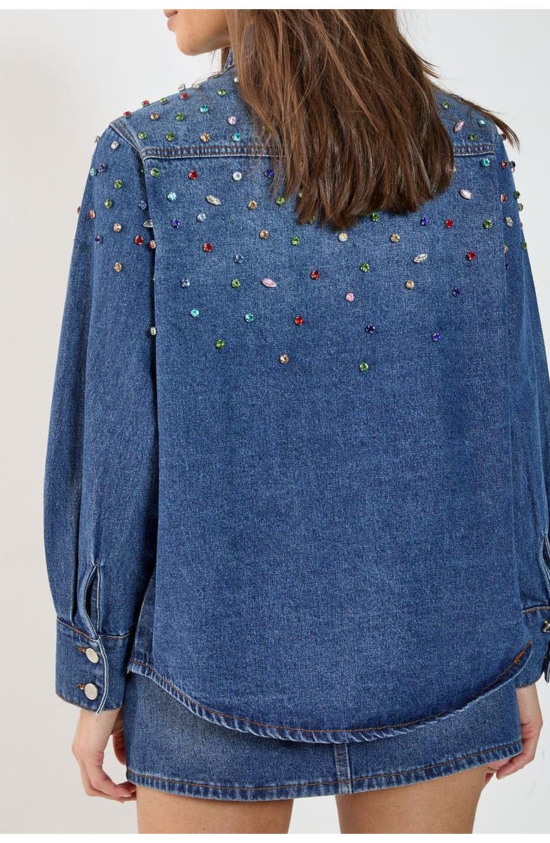 NASTY GAL Denim Embellished Long Sleeve Shirt, Alternate, color, Authentic Midwash
