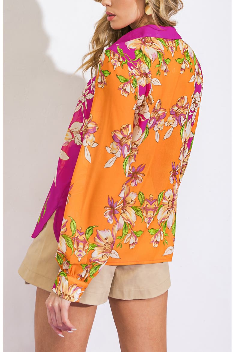 Floral Print Button-Up Shirt, Alternate, color, ORANGE FUCHSIA