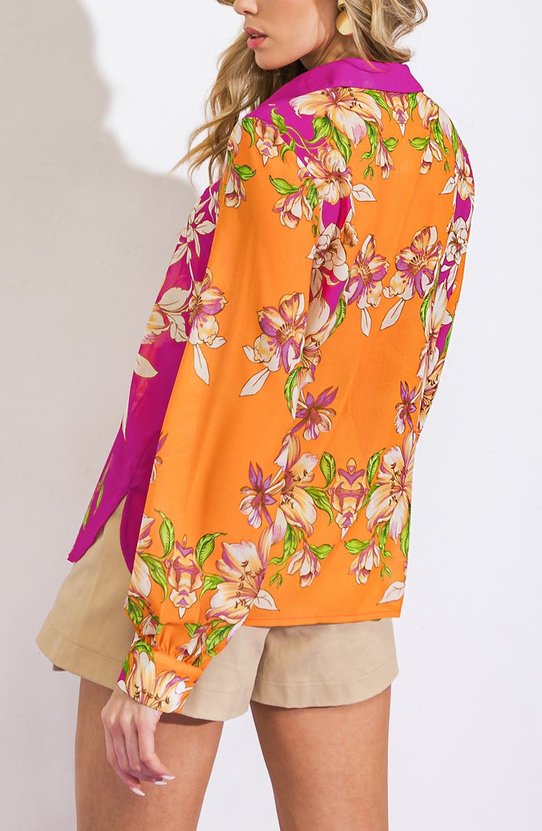 FLYING TOMATO Floral Print Button-Up Shirt, Alternate, color, Orange Fuchsia