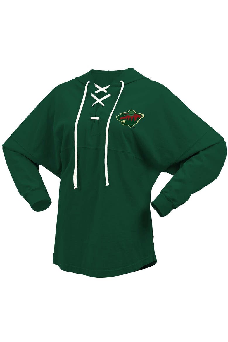 Women's Fanatics Branded Green Minnesota Wild Jersey Lace-Up V-Neck Long Sleeve Hoodie T-Shirt, Alternate, color, Green
