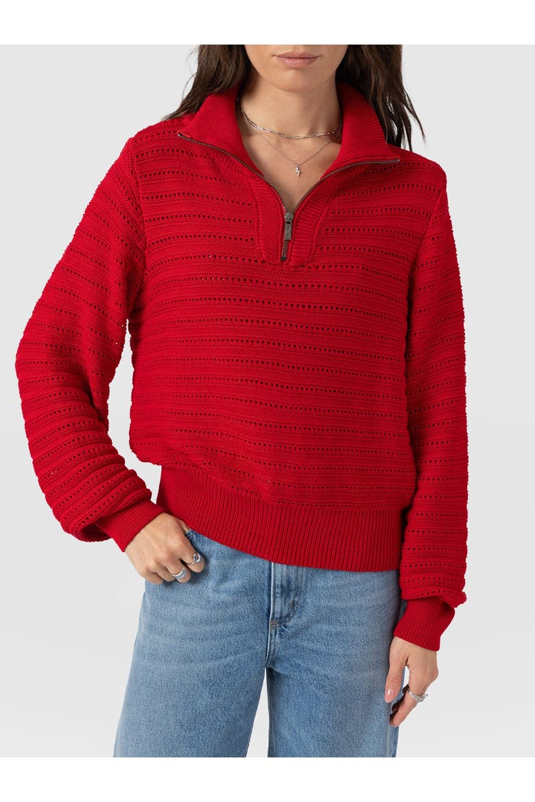Ester Quarter Zip Knit Top, Alternate, color, Red