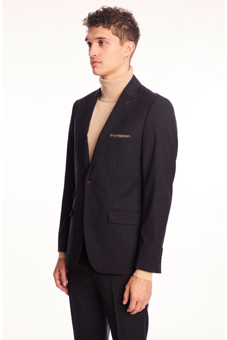 Ashton Slim Fit Brown Plaid Blazer, Alternate, color, BLUE CAMEL GRID