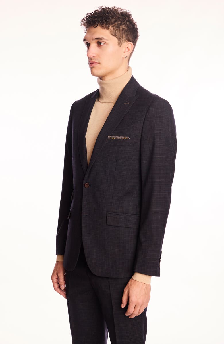 PAISLEY & GRAY Ashton Slim Fit Brown Plaid Blazer, Alternate, color, Blue Camel Grid