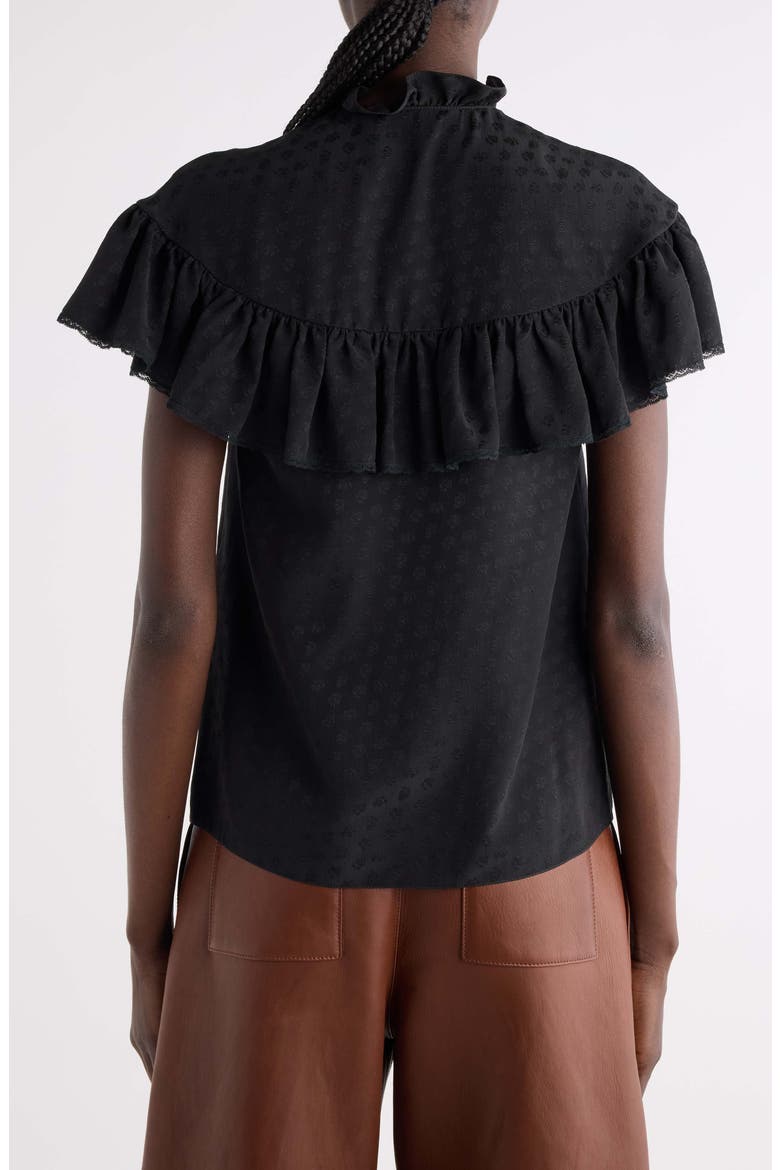 Silk Jacquard Flutter Blouse, Alternate, color, BLACK