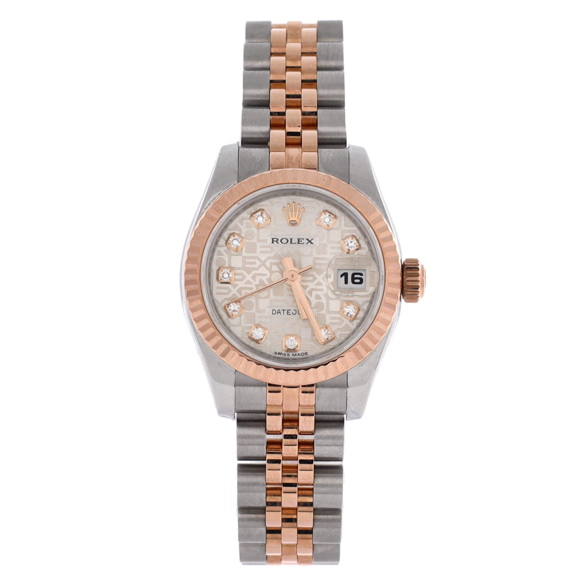 Oyster Perpetual Datejust Automatic Watch Stainless Steel and Rose Gold with Diamond Markers 26, Main, color, Metallic Gold