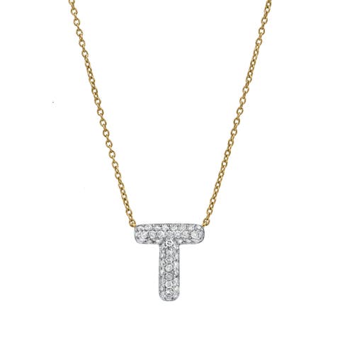 Small Bubble Initial Letter 14K Yellow Gold Diamond Pendant Necklace