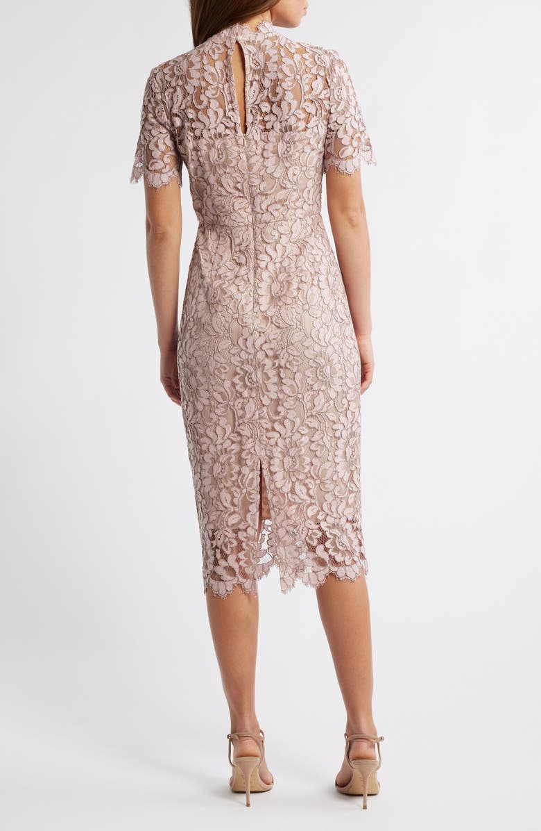 Eliza J Illusion Lace Midi Sheath Dress, Alternate, color, Blush