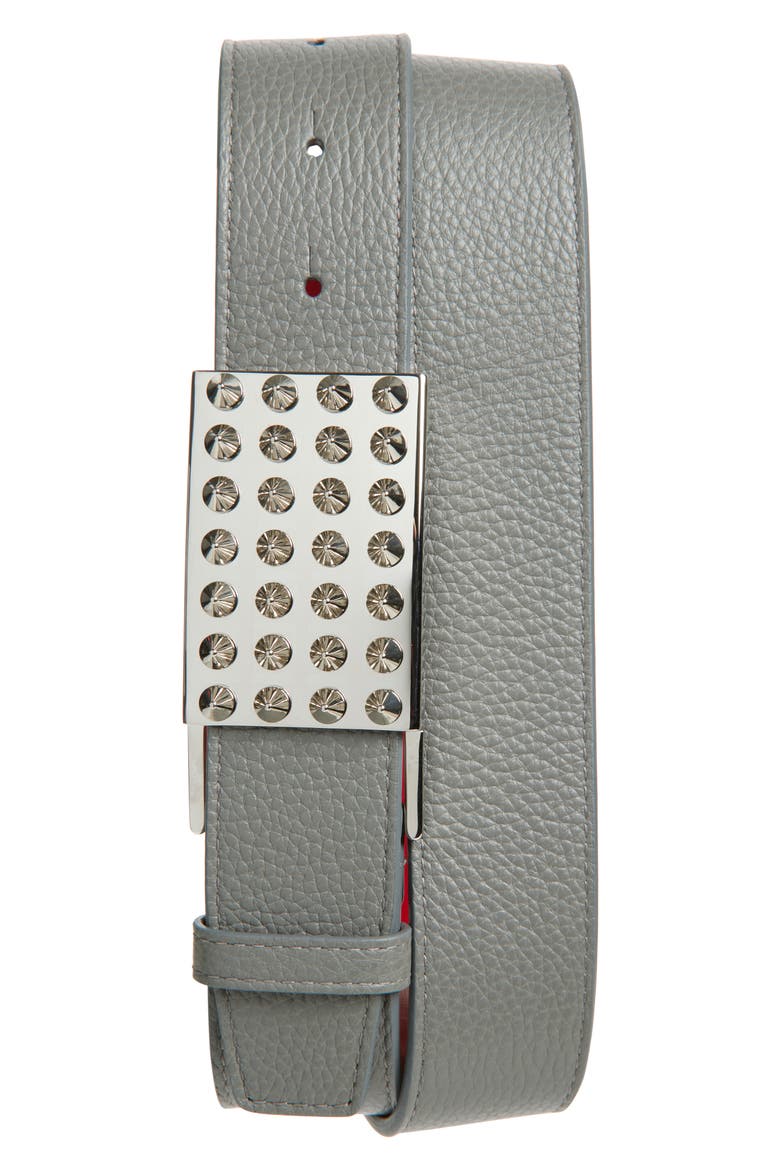 Funky Empire Calfskin Leather Belt, Main, color, SMOKE GREY/ SILVER