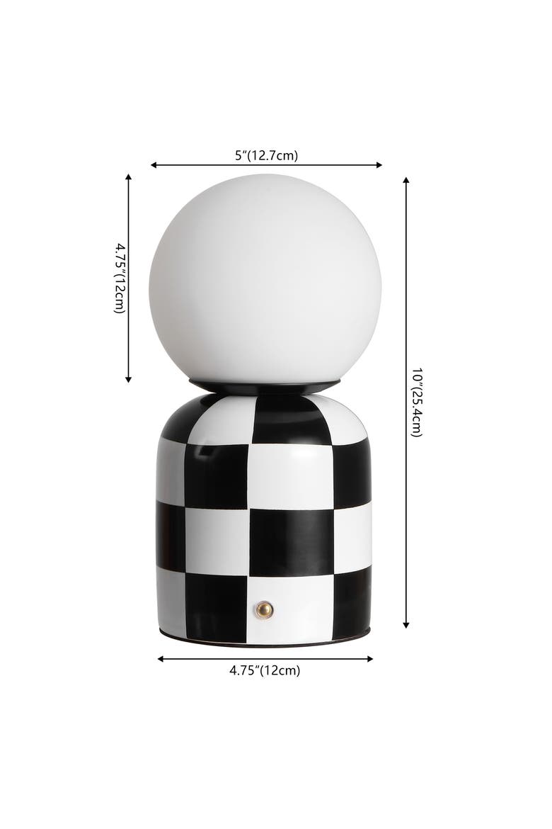 Zira Modern Checkerboard Ceramic Rechargeable Cordless Integrated Portable Dimmable with Frosted Globe Shade LED Table Lamp, Alternate, color, Black/White
