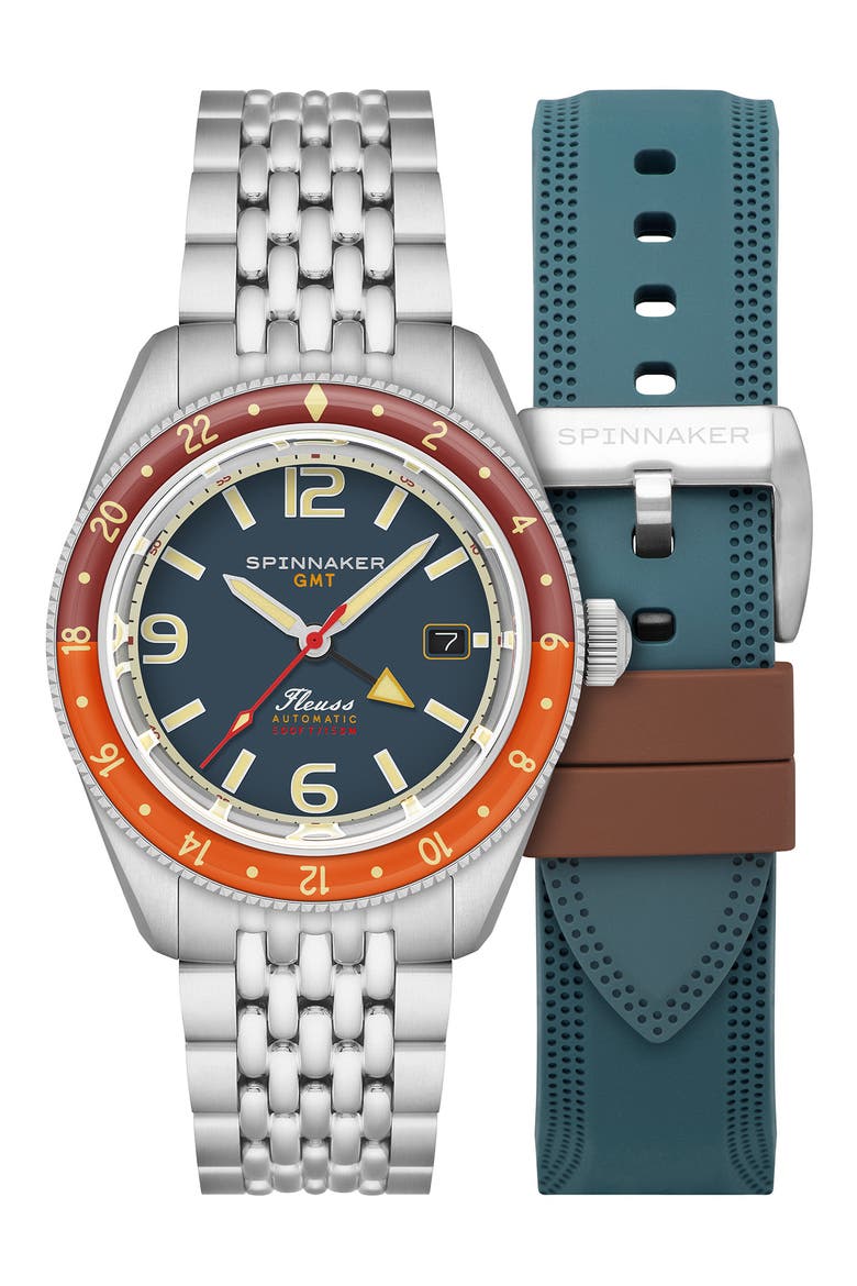 Fleuss GMT Automatic Bracelet Watch, 43mm, Main, color, BLUE