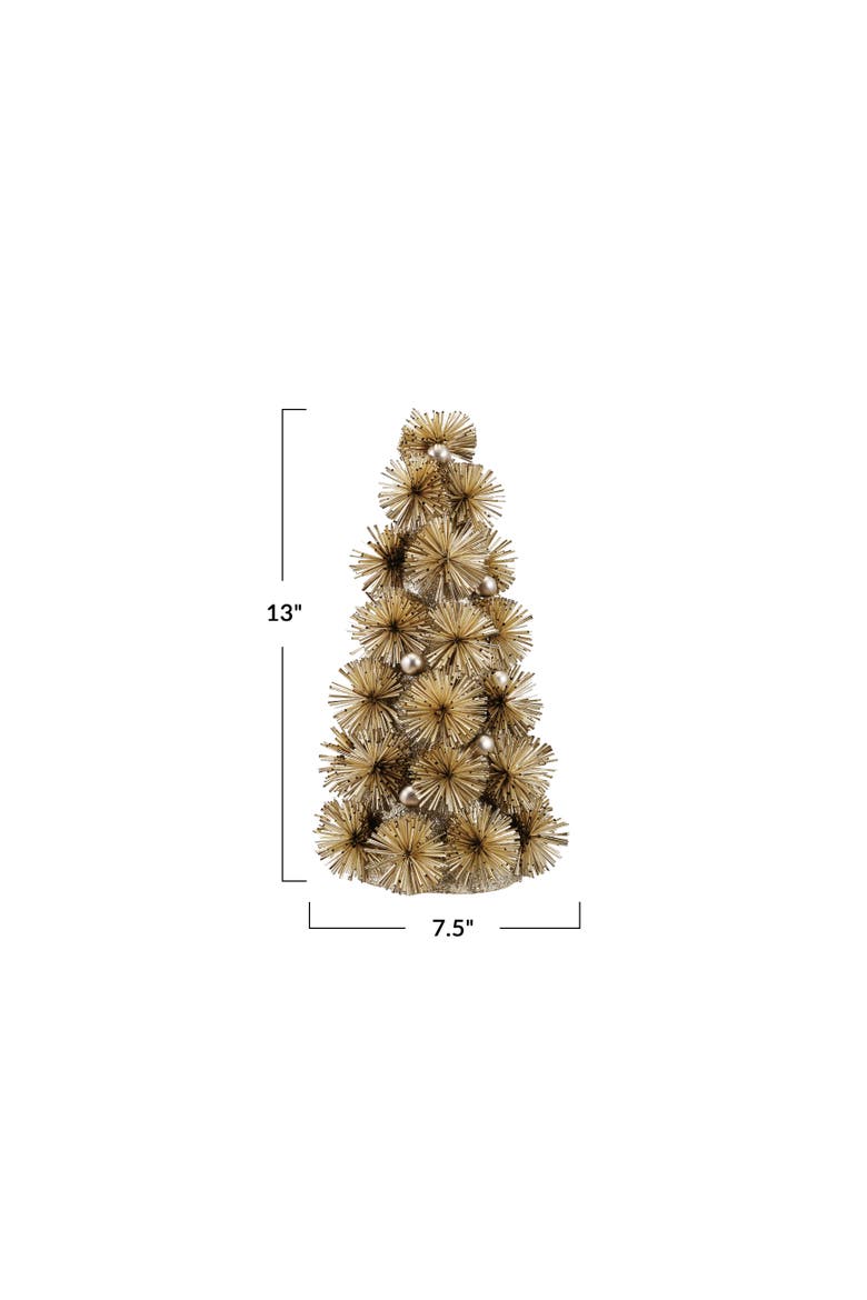 Glittered Tinsel Ball Tabletop Tree with Beads, Alternate, color, Gold and Silver