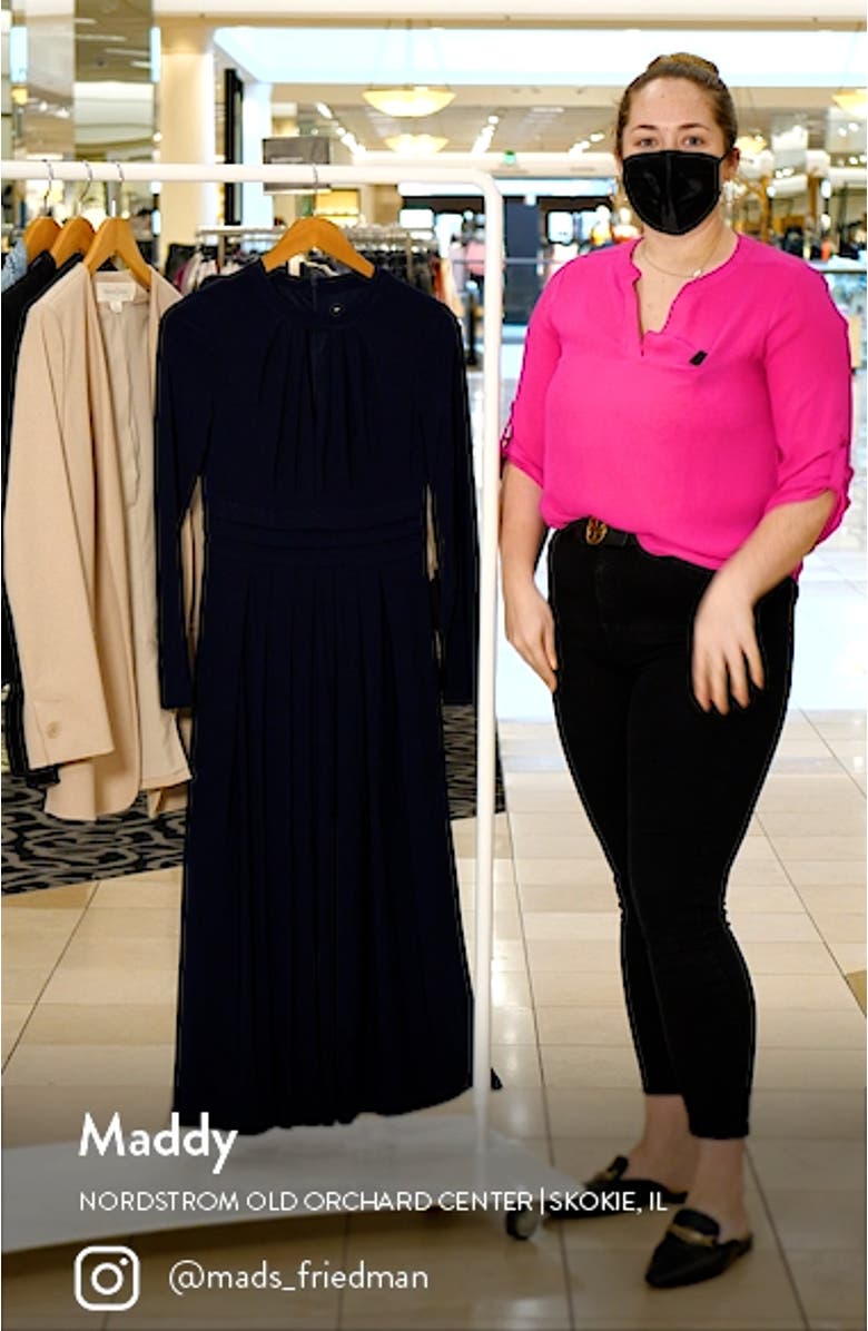 Pleated Keyhole Long Sleeve Fit & Flare Dress, sales video thumbnail
