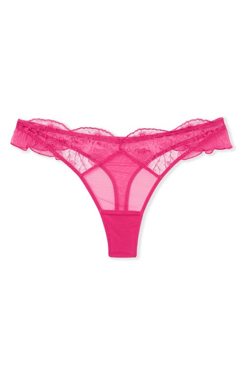 Etam Posie Embroidered Mesh Thong In Fuchsia