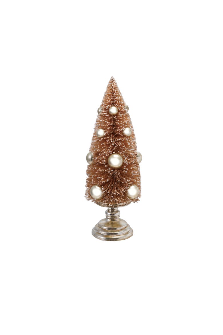 Sisal Bottle Brush Tree with Ball Ornaments & Plastic Base, Blush & Gold Finish, Main, color, Blush & Gold