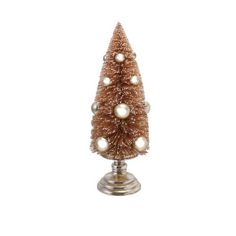 Sisal Bottle Brush Tree with Ball Ornaments & Plastic Base, Blush & Gold Finish