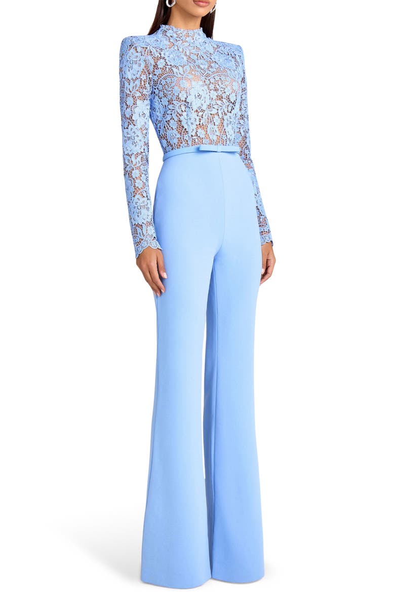 NADINE MERABI Maddie Lace Long Sleeve Wide Leg Jumpsuit, Alternate, color, Light/ Pastel Blue