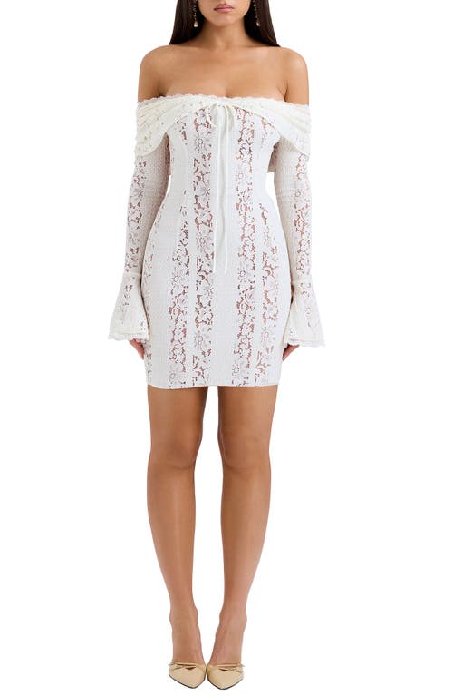 HOUSE OF CB Sadie Off the Shoulder Long Sleeve Lace Minidress in Cream 