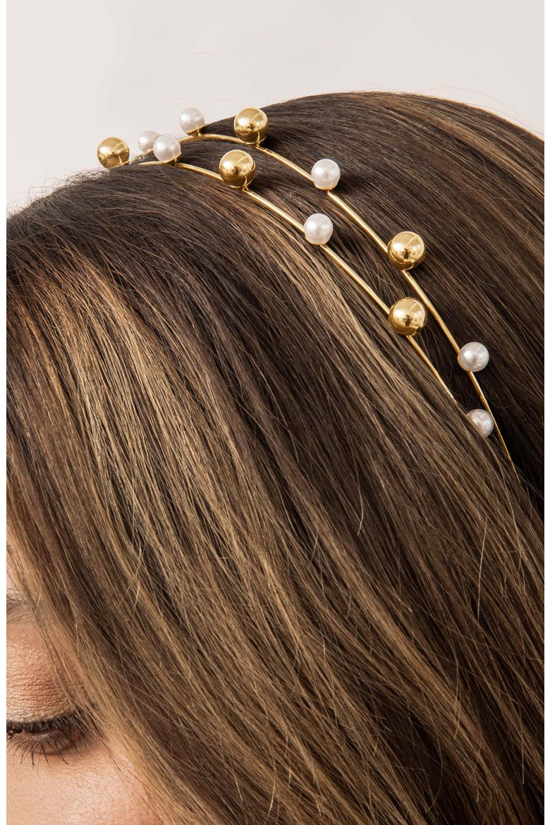 Faux Pearl Bubble Headband, Alternate, color, GOLD