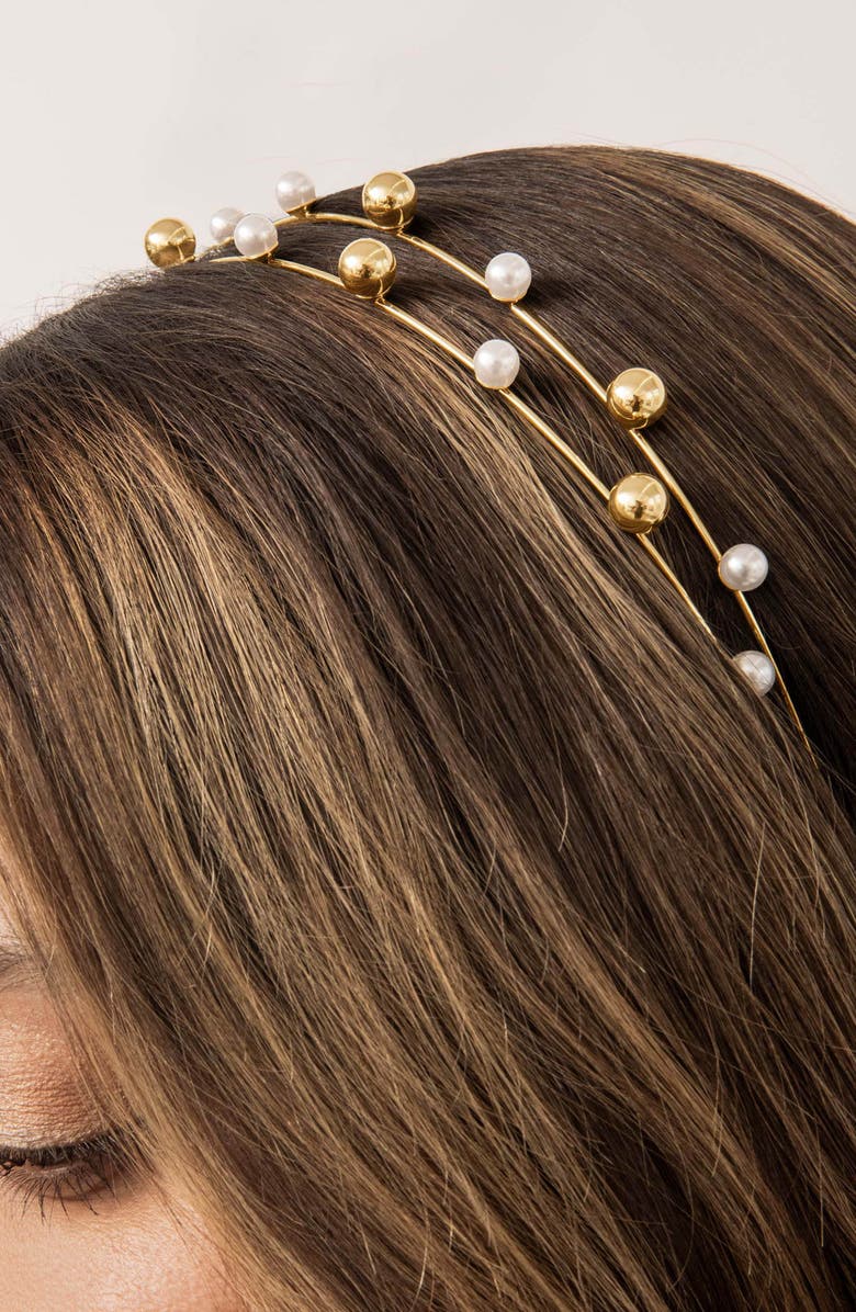 Ettika Faux Pearl Bubble Headband, Alternate, color, Gold