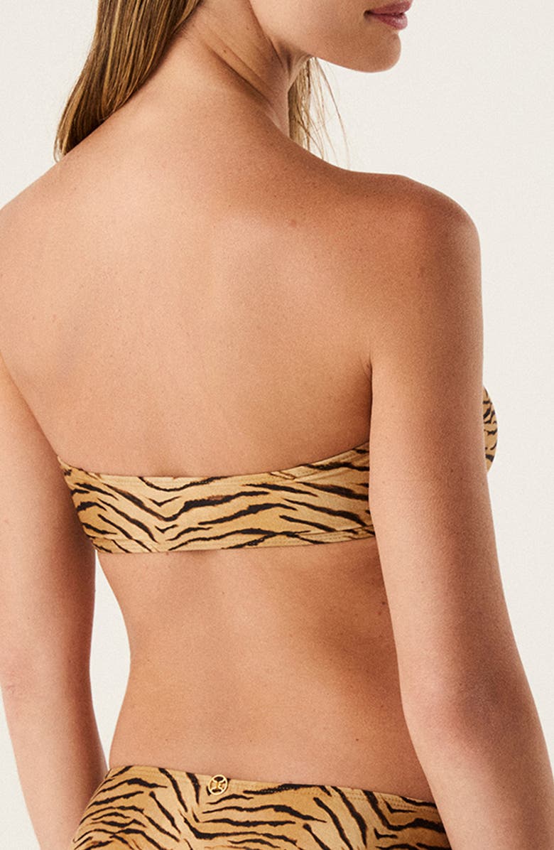 ViX Paula Hermanny Megan Tiger Print Cutout Knotted Bandeau Bikini Top, Alternate, color, Multi