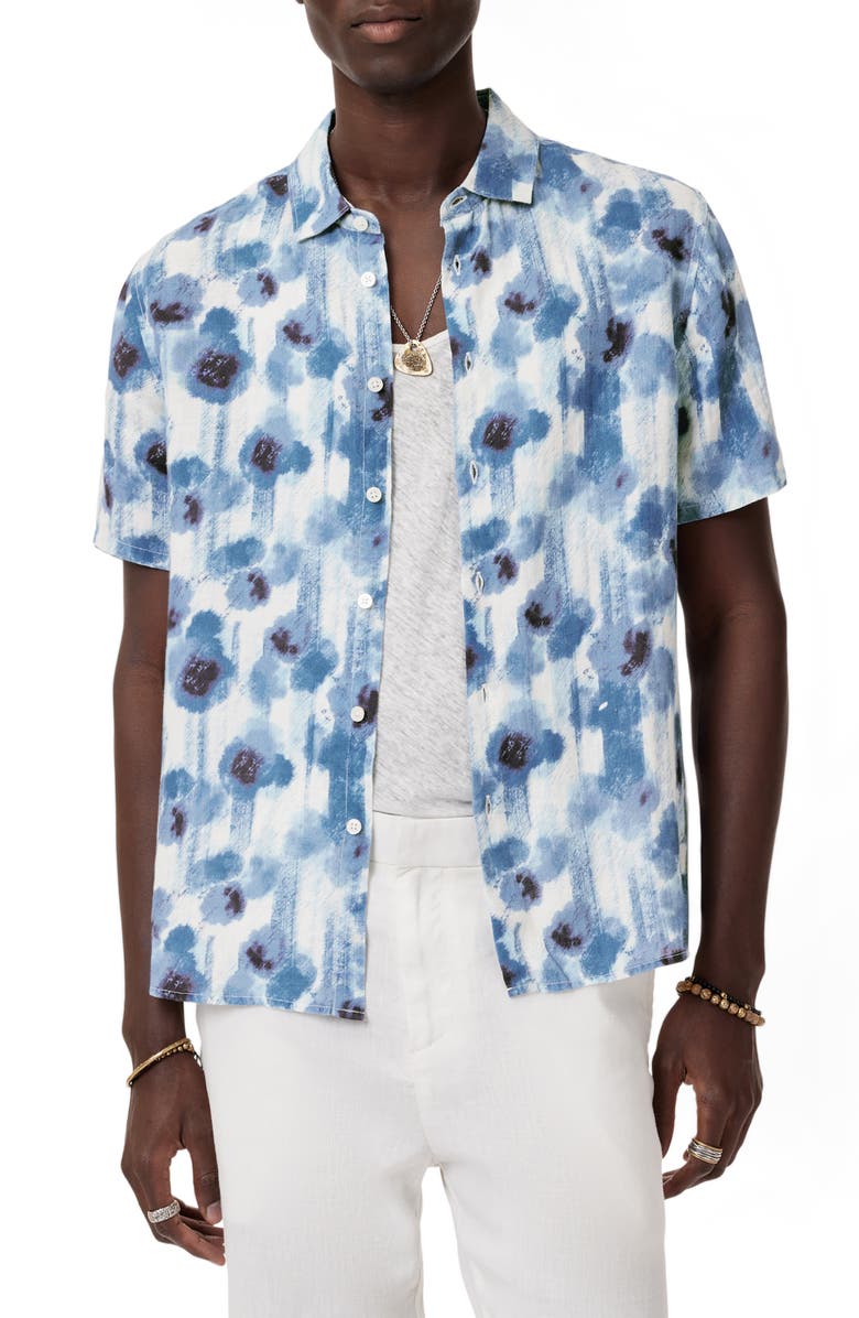 John Varvatos Sean Short Sleeve Button-Up Shirt, Alternate, color, Fountain Heather