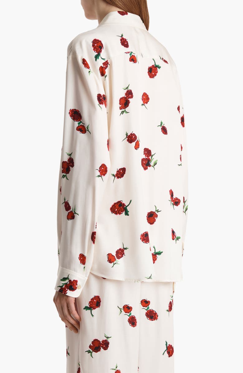 Khaite Argo Raspberry Print Twill Button-Up Shirt, Alternate, color, Raspberry/ Cream