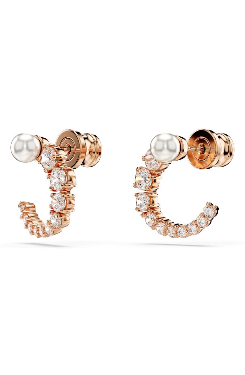 Swarovski Matrix Faux Pearl & Zirconia Frontal Hoop Earrings, Alternate, color, Rose Gold