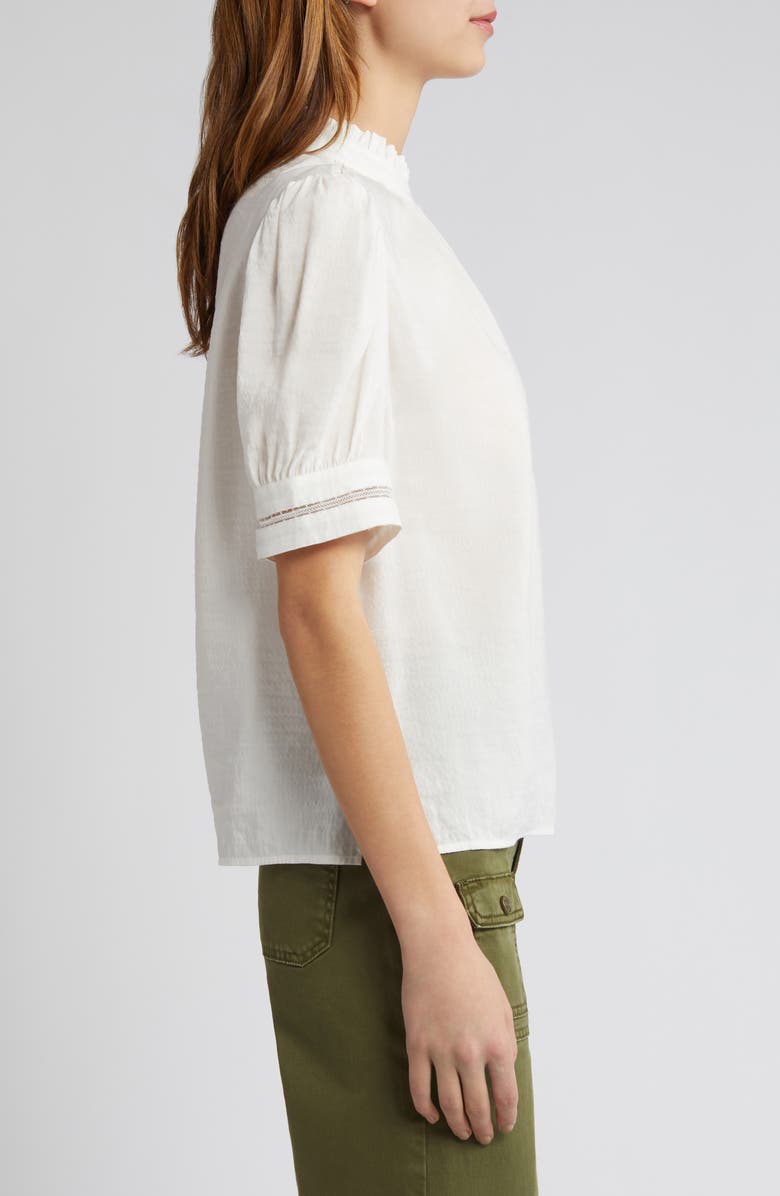 FRAME Lace Trim Puff Sleeve Linen Blend Top, Alternate, color, 
