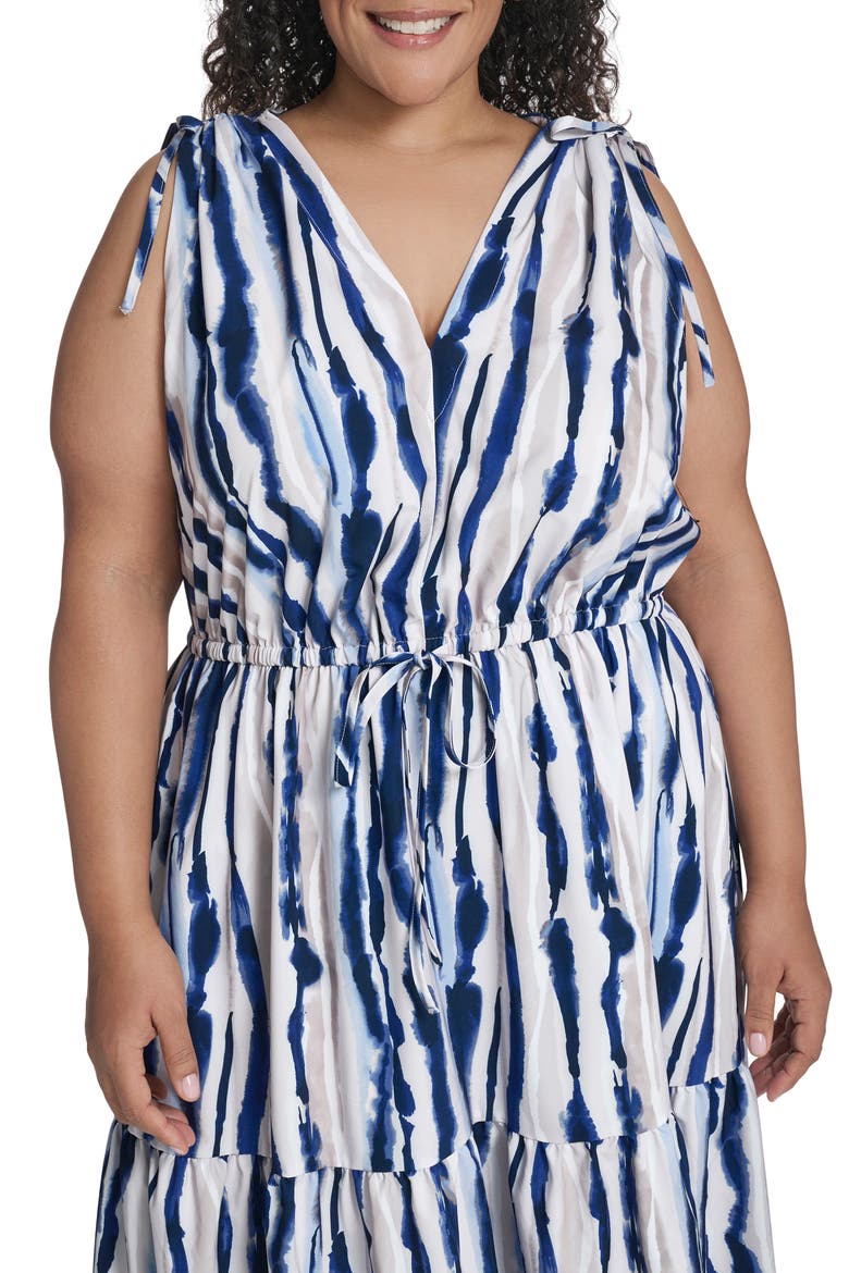 Sleeveless Drawstring Waist Maxi Dress, Alternate, color, INDIGO MULTI