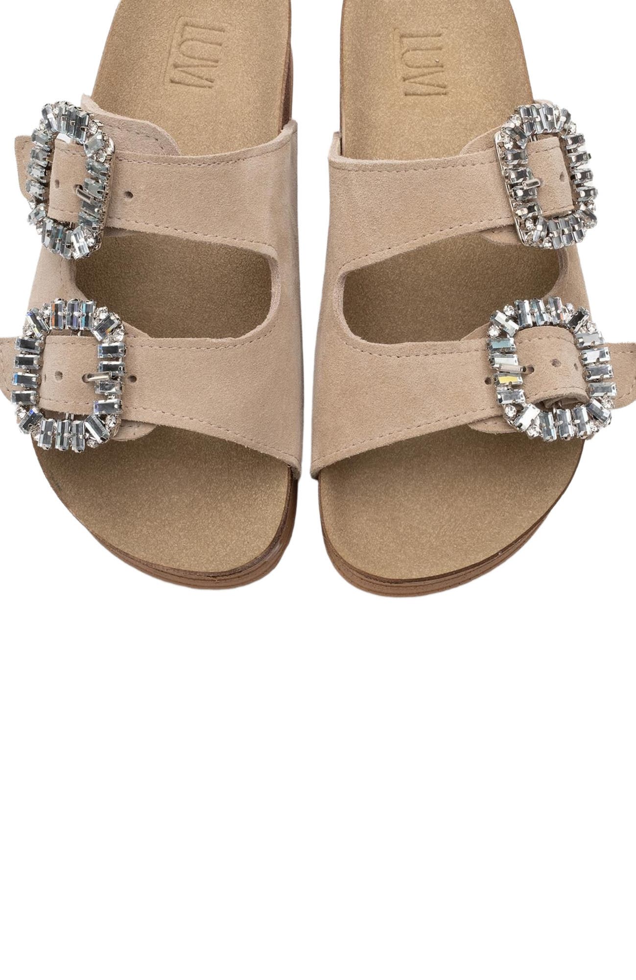 Forever & Always Shoes Polacca Leather Slide Sandal, Alternate, color, Beige Suede Leather