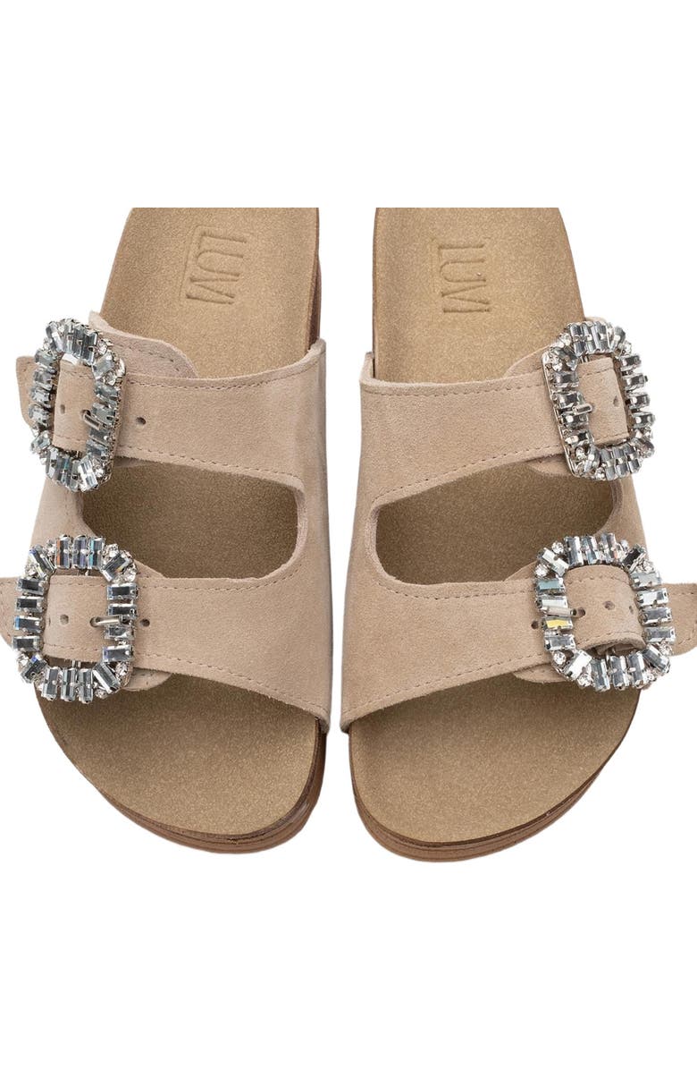 Forever & Always Shoes Polacca Leather Slide Sandal, Alternate, color, Beige Suede Leather