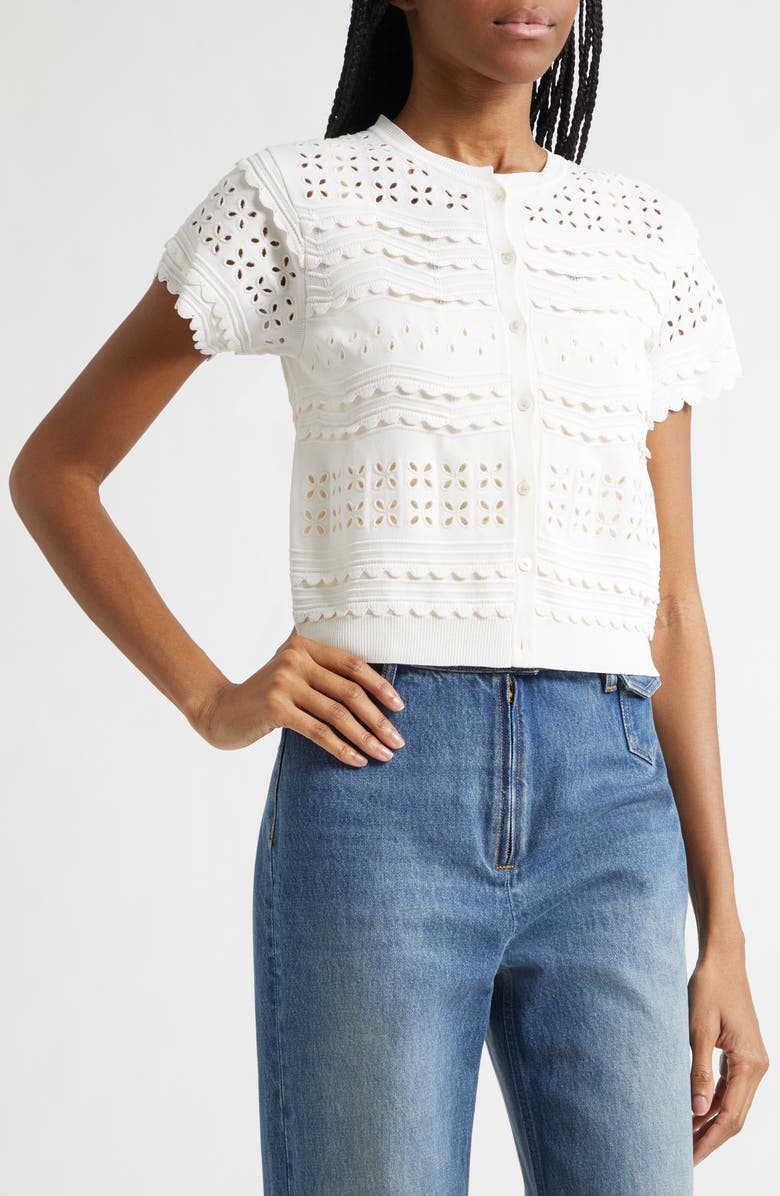 Ulla Johnson Abriana Eyelet Scallop Trim Cardigan, Alternate, color, Cowrie