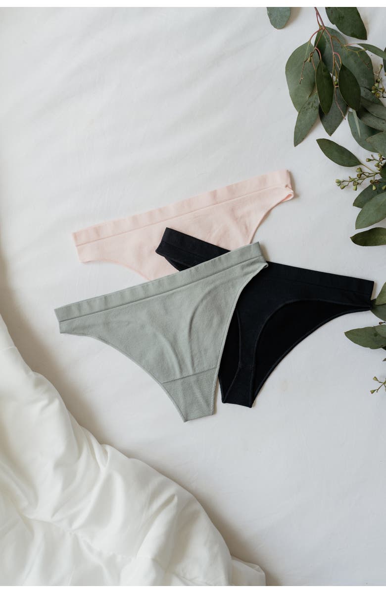 BRABAR Comfy Undies Hi Leg Thong, Alternate, color, Black, Natural Grey, Pink