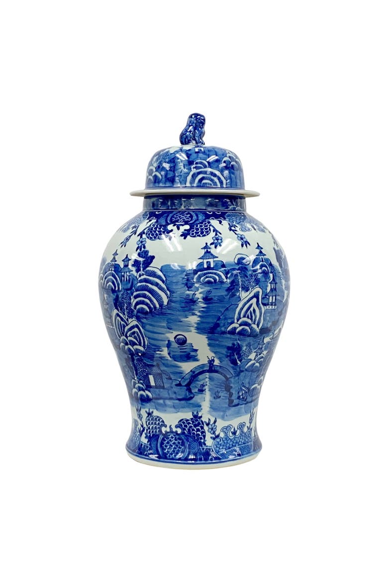 Blue And White Ceramic Urn, Main, color, BLUE/WHITE