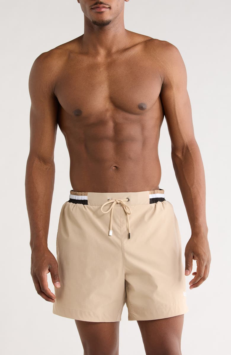BOSS SWIMWEAR Isle Swim Trunks, Main, color, Tan