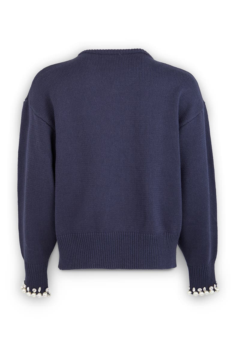 Faux Pearl & Crystal Cardigan, Alternate, color, NAVY