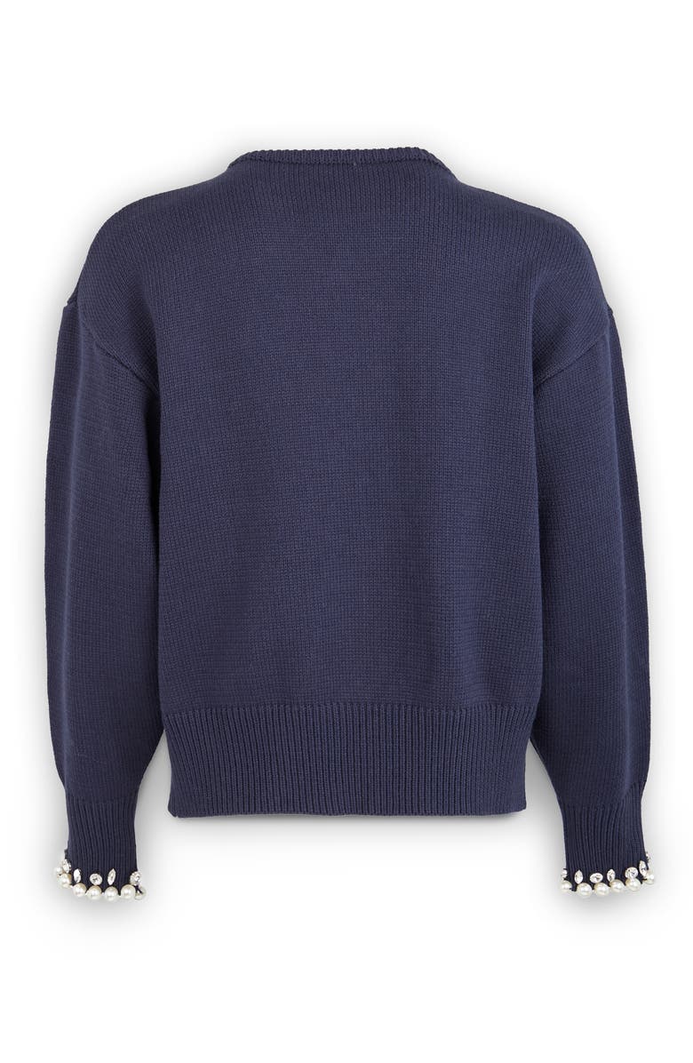 SAACHI Faux Pearl & Crystal Cardigan, Alternate, color, Navy