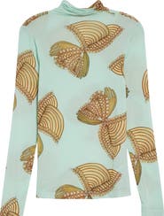Ulla Johnson Aurelia Butterfly Print Turtleneck Top