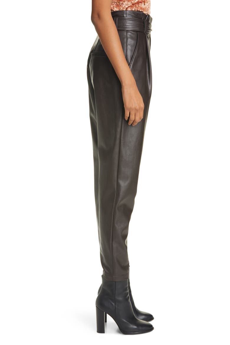 Cobey Paperbag Waist Faux Leather Pants, Alternate, color, CAROB