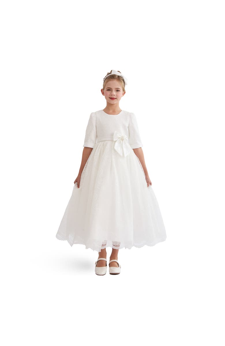 Tulleen Shannora Puff Sleeve Formal Dress, Main, color, White