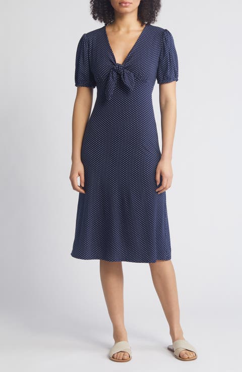 Polka Dot Puff Sleeve Midi Dress