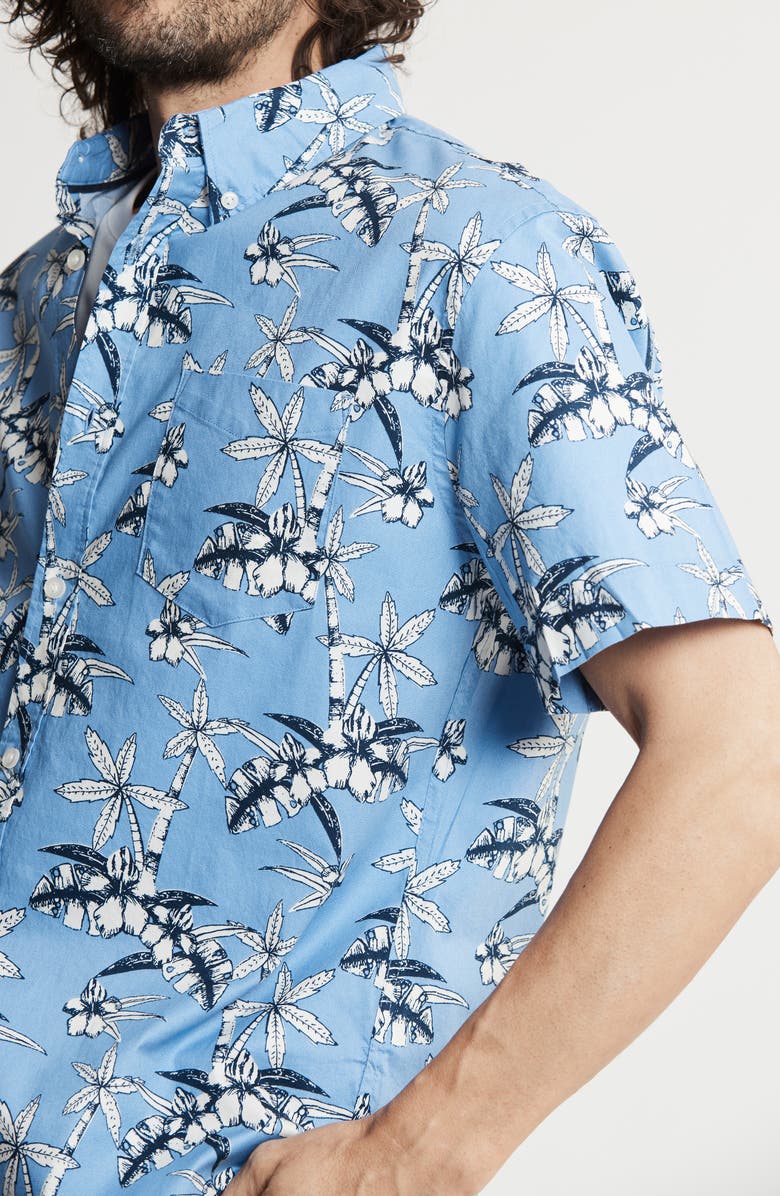 JACHS Bay Stretch Oxford Short Sleeve Shirt, Alternate, color, Blue Palm Print
