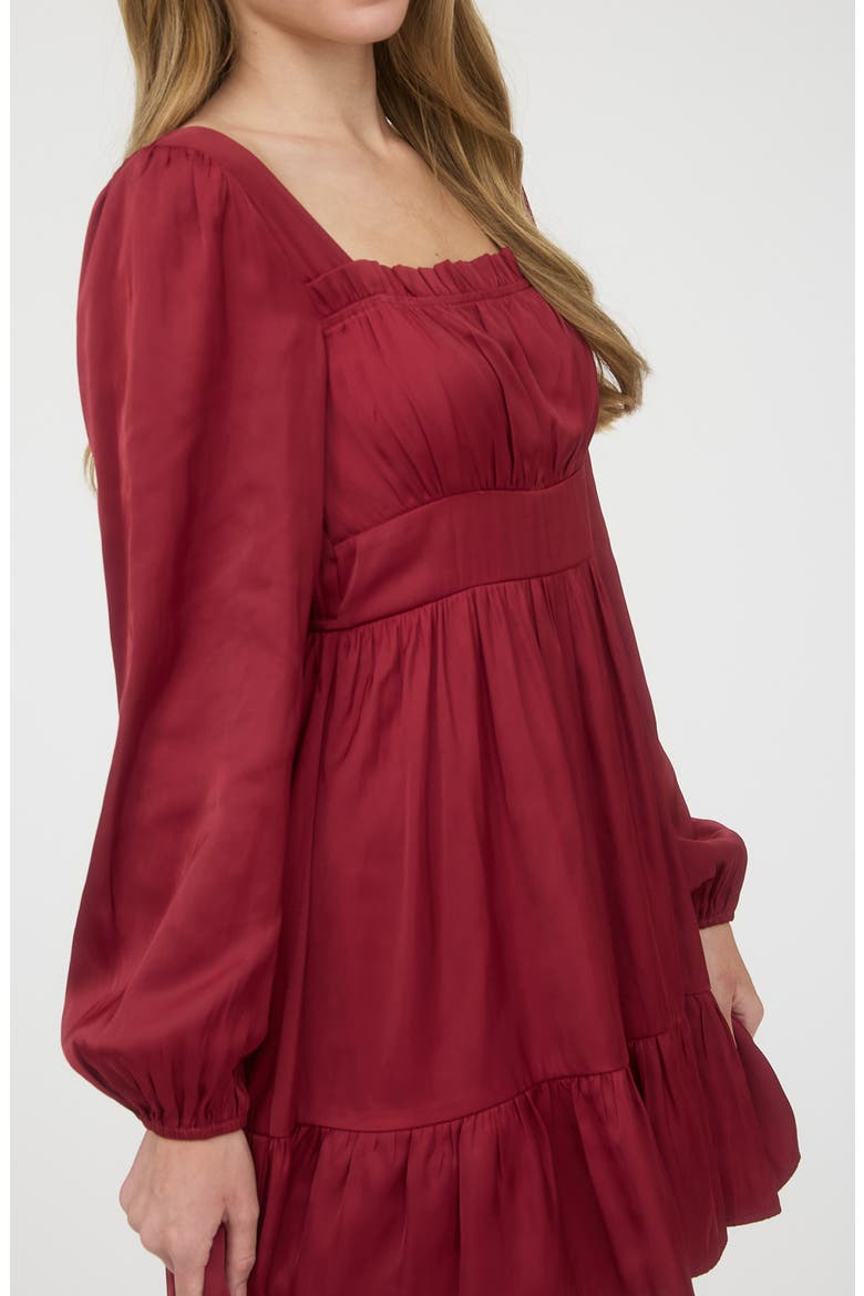 Long Sleeve Square Neck Minidress, Alternate, color, BURGUNDY