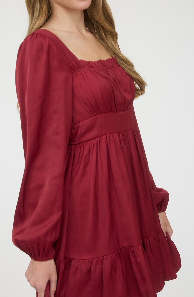 Blu Pepper Long Sleeve Square Neck Minidress, Alternate, color, Burgundy