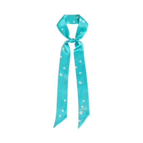 Lost Pattern Nyc "almond Blossom" Silk Skinny Scarf In Blue