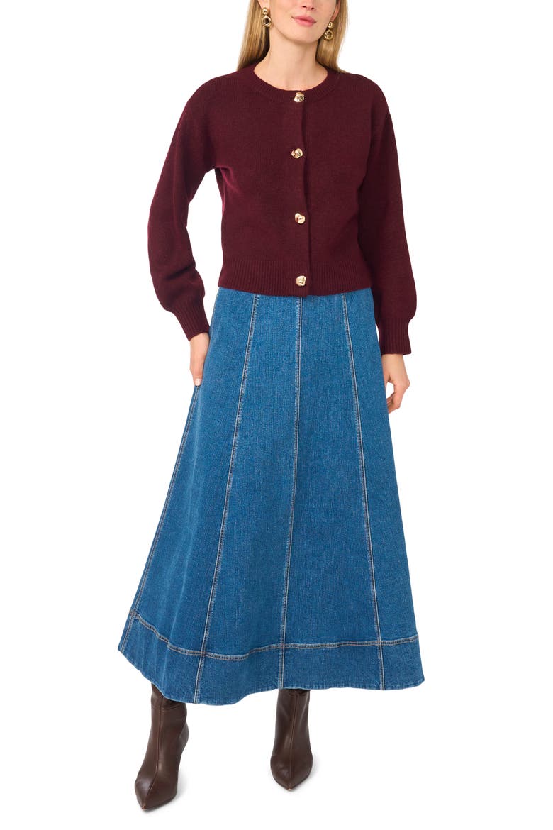 Gold Button Cardigan, Alternate, color, WINE