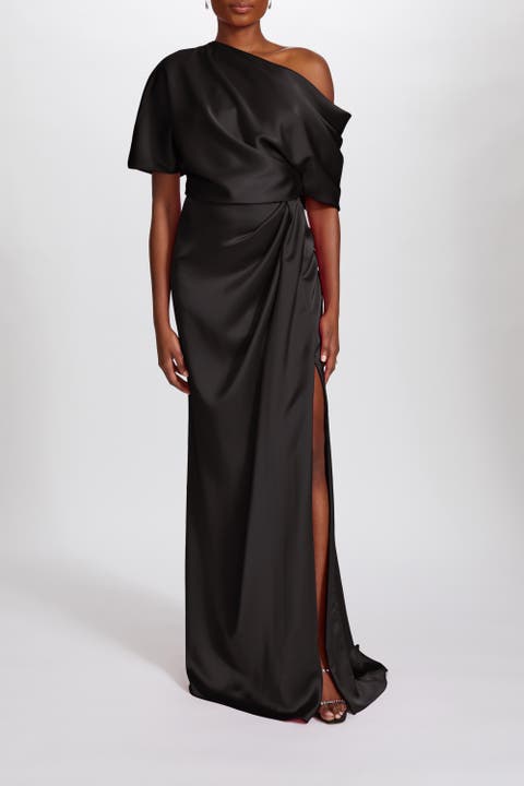 Fluid Satin Off-the-Shoulder Gown